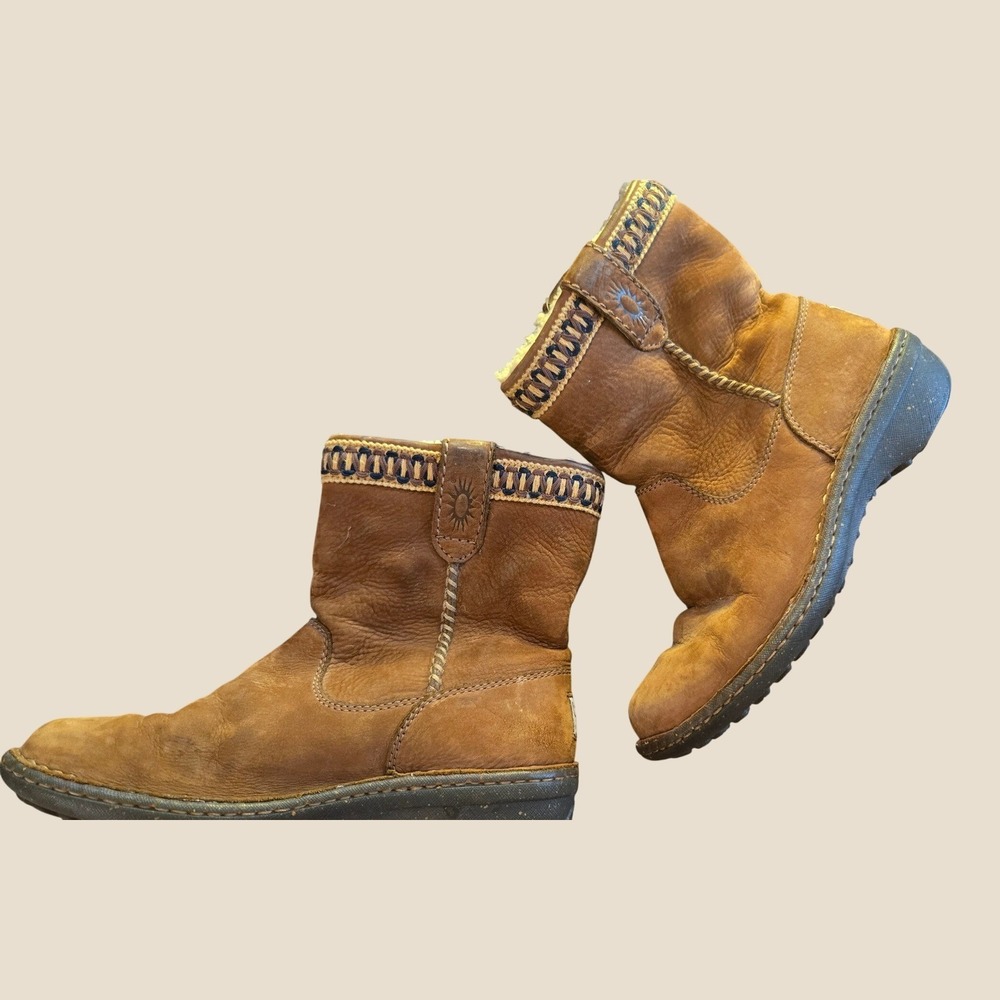 UGG‎ Australia Sunburst Leather Shearling Boots Chestnut Brown 5179 Womens 7